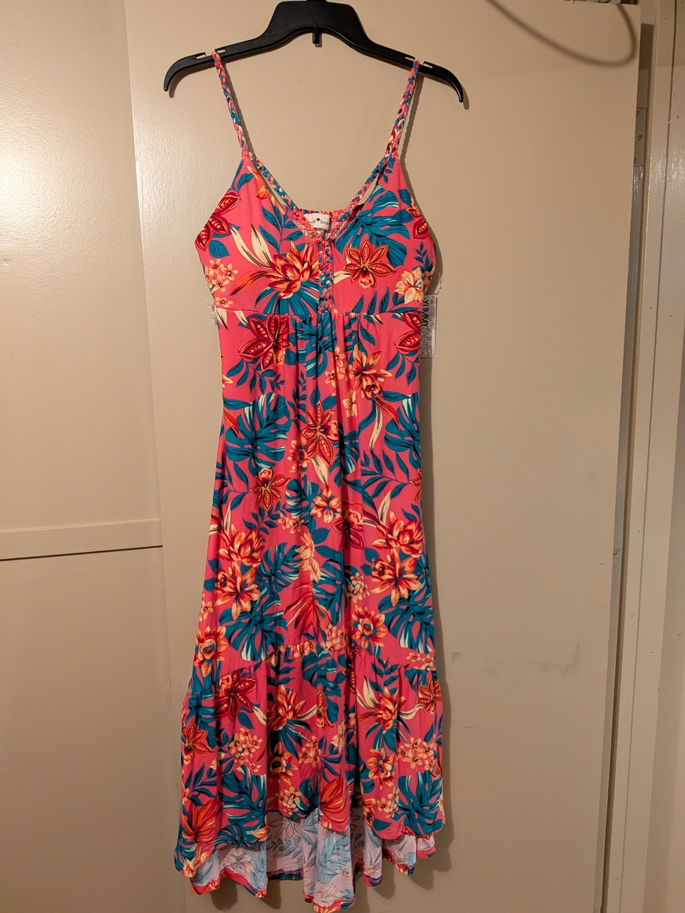 Derek Heart Pink Tropical Floral Spaghetti-Strap Dress